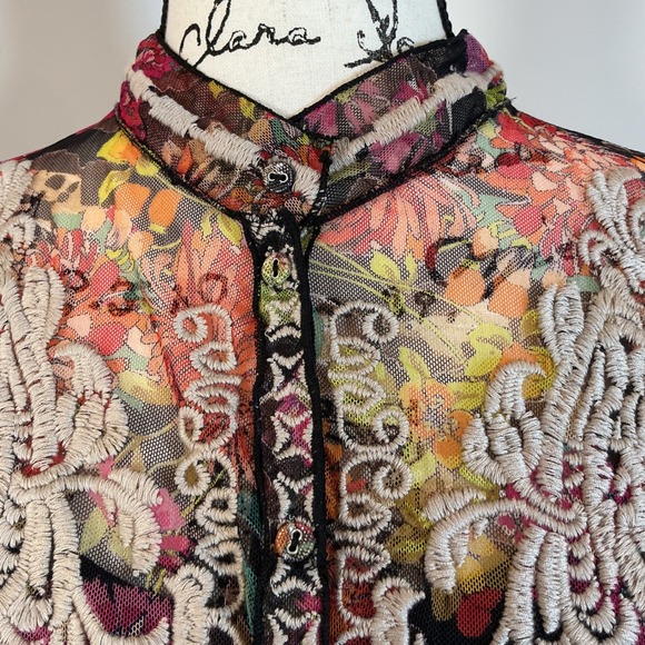 NWT Johnny Was Floral Embroidered Nylon Dress Maxi Sheer Overlay Bohemian Sz S - Picture 4 of 13